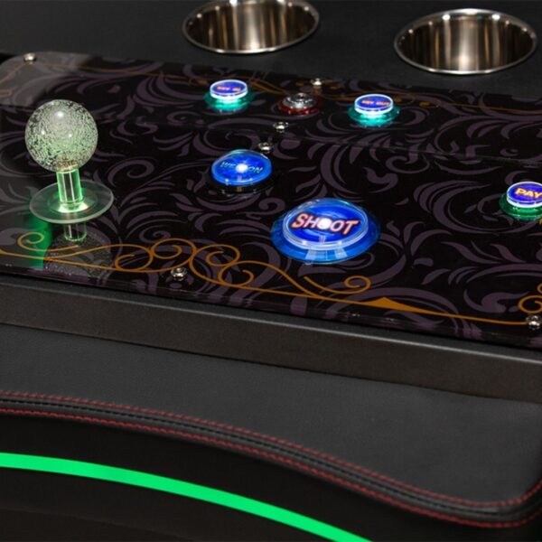 close up of the controls on a video game kiosk