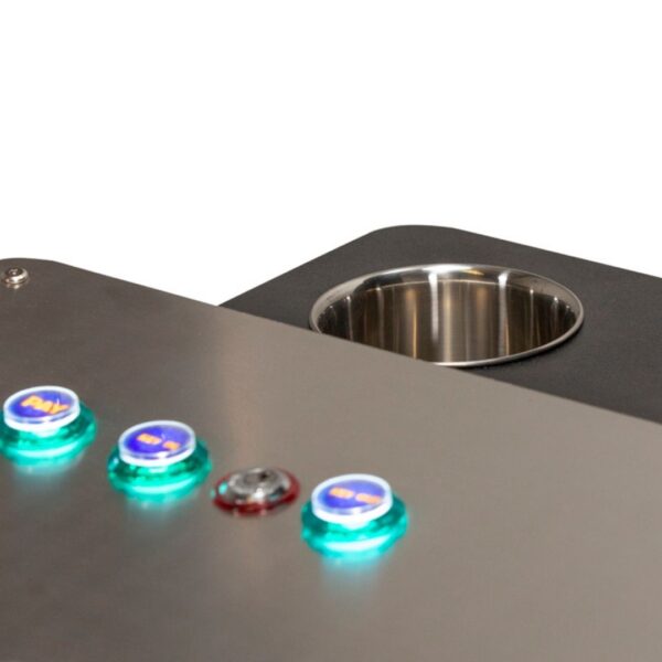 video game kiosk controls and cupholders